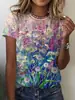 Comércio Exterior TEMU Y2 Moda de Rua Tamanho Plus Camiseta Feminina de Manga Curta Simples Estampa Digital 3D Fábrica de Origem Confortável e Respirável