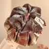 Scrunchie Xadrez Retrô Gatinho Estilo Preppy da Internet Macio Fofo Prendedor de Cabelo Corda para Cabelo Amiga do Cabelo Outono e Inverno