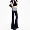 Calça Casual Micro Costura Feminina Primavera e Verão Nova Estudante Solta Versátil Combinação Slim Combinação de Cores Wide Leg Esportiva Longa Tendência