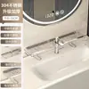 Lavabo de acero inoxidable 304, grifo de pie, estante de almacenamiento, tocador de baño, frente de espejo, instalación sin taladro
