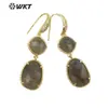 WT-E687 Pendientes Colgantes Clásicos y Generosos de Doble Gema para Mujer con Pendientes para Suéter o Falda