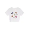 Camiseta Redonda de Manga Curta com Estilo de Designer Único para Mulheres, Estampa de Cachorro Cartoon de Verão, Cropped Ajustado