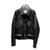 Chaqueta de Piel Genuina HN4188 Estilo Retro Simple Europeo y Americano Piel de Oveja con Grano de Elefante Hombro Caído Chaqueta de Trabajo para Mujer