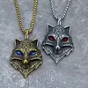 Moda de nicho retro transfronteriza europea y americana, collar de acero inoxidable con colgante de cabeza de lobo incrustado de diamantes, personalidad punk hip hop
