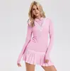 Polo Esportivo Feminino de Manga Longa com Gola Lapela, Estilo Novo Transfronteiriço, Saia Fitness de Tênis Elástica e Respirável, Roupa de Yoga, Traje Fitness
