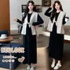 En Stock Vestido de Otoño para Maternidad Set 2026 Nuevo Vestido Negro Holgado + Chaleco Set de Maternidad