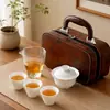 Juego de té de viaje color jade, tetera de cerámica, gaiwan, taza de té de porcelana blanca para exteriores, bandeja de té de vidrio, regalo de empresa