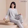 Pijama Espesso de Flanela Outono e Inverno para Mulheres, Gola V com Acabamento em Renda, Conjunto de Roupa de Casa Pulôver Solto e Quente, Atacado