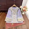 Nova Jaqueta Bordada Pesada Estilo Chinês Hortênsia Primavera 2026 Nova Moda Elegante Design de Gola Redonda Top para Mulheres