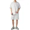 Novo Conjunto Esportivo Casual de Verão 2026 para Homens, Tecido Listrado 260g, Conjunto de Camiseta de Gola Redonda + Shorts