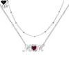 Knn-133D Suministro Exclusivo Transfronterizo Collar de Doble Capa con Diamante Rojo en Forma de Corazón para Mamá, Joyería de Nicho de Alta Gama para Mamá