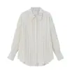 Camisa de Manga Larga a Rayas Verticales Simple de Moda Estilo Japonés Rumei para Mujer, Ligera Transpirable Holgada Versátil de Verano