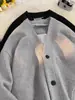 Moletom Cardigan V-Neck Waffle Masculino Retrô Primavera & Outono Americano Peso Pesado Bonito Solto Casual Jaqueta
