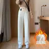 Calça larga de cintura cruzada com suporte, listrada verticalmente, plus size, para maternidade, corte solto, cobre o quadril, cor sólida, calça casual de comprimento total para mães grávidas no outono e inverno