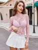 Moda Feminina Europeia e Americana 2026 Novo Sexy Pulôver Renda Manga Longa Camisa Transparente Malha Transparente Top de Renda