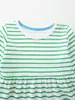 26 Novo Vestido Listrado Verde Fresco de Outono para Meninas com Mangas Longas Estilo Europeu Vestido de Tricô de Algodão para Crianças Dropshipping