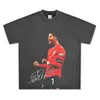 Marca Tendência de Rua Cristiano Ronaldo Estampa Clássica de Celebração Camiseta de Manga Curta Pesada Gola Careca Pequena Ombro Caído Camiseta Unissex Transfronteiriça