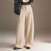 Calça plissada cáqui de perna larga para mulheres, novo modelo outono 2026, cintura alta, caimento solto, modeladora, que alonga a silhueta, com um bom caimento, estilo casual
