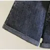 Shorts de Mezclilla Negros y Grises para Mujer Verano Delgados Estilo ins Estilo Coreano Aspecto Delgado Casual Dobladillo Pierna Ancha Ropa Exterior Pantalones Cortos