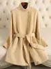 Abrigo de lana de alpaca para mujer, nueva colección otoño/invierno 2026, cuello alto, abrigo de lana de longitud media, estilo elegante para mujeres petite