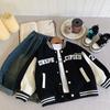 Jaqueta de Outono Muye Roupas Infantis Zhili Huzhou Jaqueta Baseball Color Block Estilo Coreano Roupas Infantis Jaqueta de Bebê Tendência