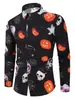 Camisa de Manga Longa de Halloween Masculina Cabeça de Abóbora Estampada em 3D Camisa Casual Moderna Nova Camisa Masculina