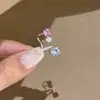 Aretes de Clip Cuadrados de Diamantes de Colores Dopamina Estilo Coreano para Mujer, Pendientes Exquisitos con un Toque de Lujo, Clips para Orejas y Accesorios