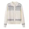 Estilo Old Money Hombro Cuadrado Patchwork Blanco y Negro Tejido de Punto Trenzado Cárdigan Otoño Invierno Retro Nicho Adelgazante Suéter Abrigo