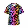 Camisa de praia neon com estampa digital de comércio exterior, camisa havaiana casual com estampa de leopardo, camisa masculina plus size, manga curta