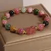 Pulsera de turmalina colorida con flor de melocotón para mujer, de verano, ligera, de lujo, de alta gama, para cumpleaños de novia.