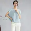 Blusa de Seda Guanle Crepé con Textura de Patrón Espiga 100% Seda de Morera para Mujer, Top Minimalista de Manga Raglán para Verano