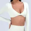 Nuevo Estilo Ropa de Yoga Manga Larga para Mujer Cuello en V Profundo Secado Rápido Transpirable Ajustada Ropa de Fitness Estilo Ins Deportes al Aire Libre Top Corto