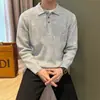 Estilo Relaxado Casual Acessível Luxo Camisa Polo com Lapela Cor Lisa Simples Listras Finas Escovado Roupa de Trabalho Suéter de Tricô para Meninos