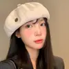 Boina Versátil Estilo Coreano para Mulheres, Outono e Inverno Estilo Literário Japonês, Boina que Afina o Rosto, Chapéu Newsboy Artista para Cabeça Grande