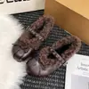 Zapatos de algodón Mocasines Aumento de altura interior Otoño e Invierno Estilo Nuevo Zapatos peludos Mujer Cálidos Zapatos tipo frijol Mary Janes franceses 2026 Más terciopelo