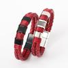 Pulsera de Cuero para Hombre Transfronteriza Doble Capa Pulsera de Cuero Acero Inoxidable Hecha a Mano Pulsera con Hebilla Magnética
