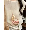 Dinheiro Antigo Estilo Chinês! Colar Pingente em Tons de Marrom para Mulheres, Corrente Clavicular de Luxo de Alto Padrão, Acessório Longo de Verão
