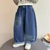 Calça Jeans Feminina Outono Infantil Estilo Coreano Elegante Solta Perna Reta Nova Moda 2026 Versátil Casual Longa