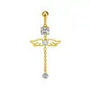 Amazon novo anel de umbigo com corrente e pingente de asas de anjo, piercing de umbigo longo, joia de piercing europeia e americana