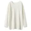 Suéter de cachemira de punto trenzado off-the-shoulder para mujer, de longitud media, jersey suelto y casual, camiseta base de punto trenzado para otoño e invierno