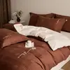 Xiangling Productos PremiumSimple Lujo Ligero Sensación de Alta Gama Hilo de Algodón Puro Teñido en Hilo Jacquard Bordado Juego de Cuatro Piezas Sábana Funda Nórdica Ropa de Cama