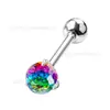 Brincos Bola de Espelhos Iridescentes que Mudam de Cor em Titânio F136, Piercings Labiais com Flash Laser Multicoloridos, Joias em Liga de Titânio para Body Piercing