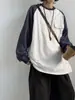 Camiseta Raglan Color Block Estilo Japonês, Design Unissex, Bolso Simples Casual Patchwork Manga Longa
