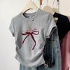 Camiseta de Manga Corta de Algodón Puro con Lazo para Mujer, Nuevo Diseño Verano 2026, Corte Ajustado, Top de Hombro Regular para Figuras Pequeñas