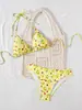 Nuevo Bikini 2025 Transfronterizo Europeo y Americano Aliexpress con Cordones Estampado de Leopardo Bikini Sexy de Dos Piezas Traje de Baño para Mujeres