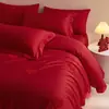 Algodão jacquard de alta qualidade para lavagem, conjunto de quatro peças para cama de casamento, capa de edredom grande vermelha de casamento, lençóis de edredom felizes para novo quarto de casamento
