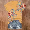 Estampado de Arte de Pulpo Colorido Camiseta de Manga Corta con Cuello en V para Mujer Estampado Digital 3D Manga Corta Personalizada para Mujer Una Pieza Venta al por Mayor