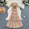 Vestido de Patchwork con Volantes de un Hombro Estilo Diosa Francesa para Mujer, Adelgazante y Elegante, Estilo Vacacional, Falda Larga