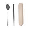 Juego de tres piezas de acero inoxidable con mango cuadrado: tenedor, cuchara, palillos. Portátil para viajes de estudiantes, almacenamiento, vajilla con logo