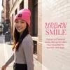 Nuevo Gorro de Punto con Cara Sonriente Transfronterizo con Etiqueta de Cuero, Gorro de Punto Unisex para Otoño e Invierno, Disponible en Stock Color Sólido, Hace que la Cara Parezca Más Pequeña